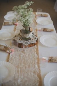 burlap and lace wedding decoration